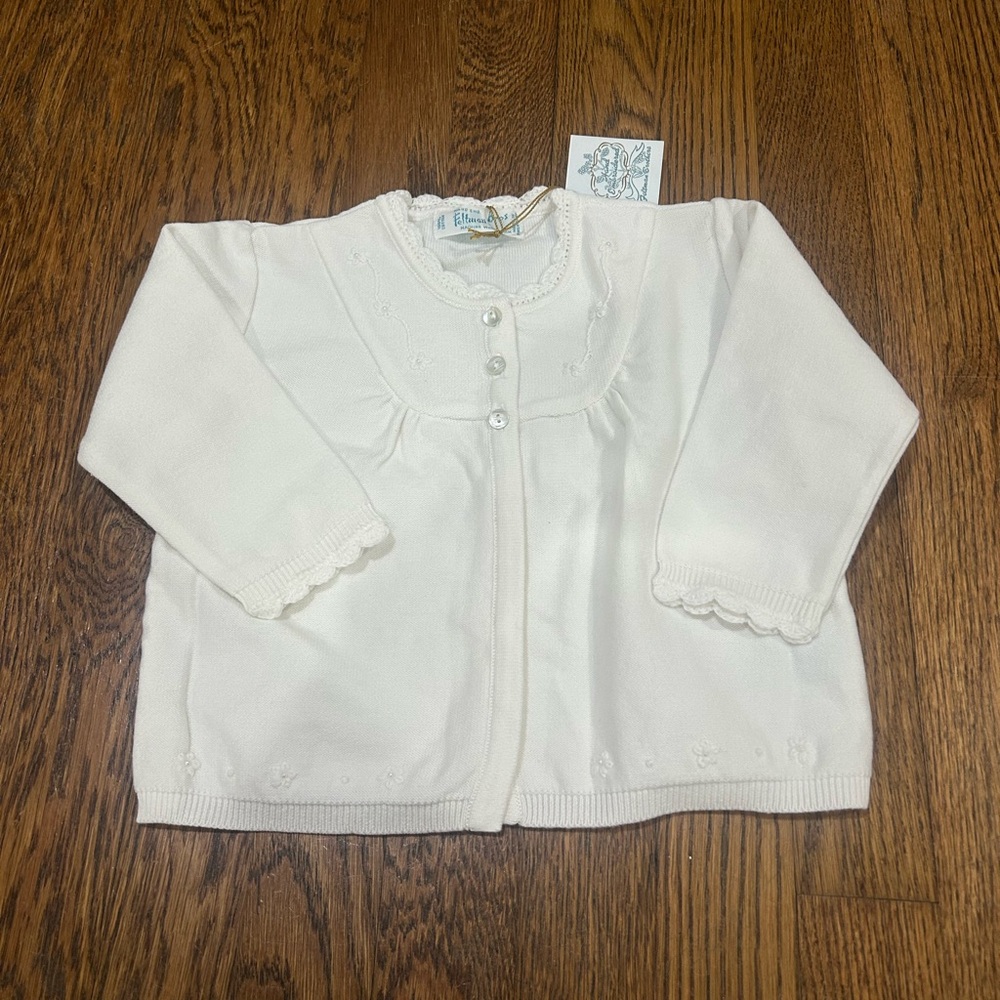 White Classic Sweater with Ruffled Details